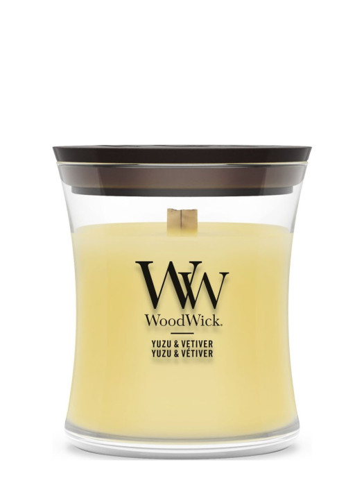 detail Vonná svíčka WoodWick Yuzu & Vetiver, malá 85g