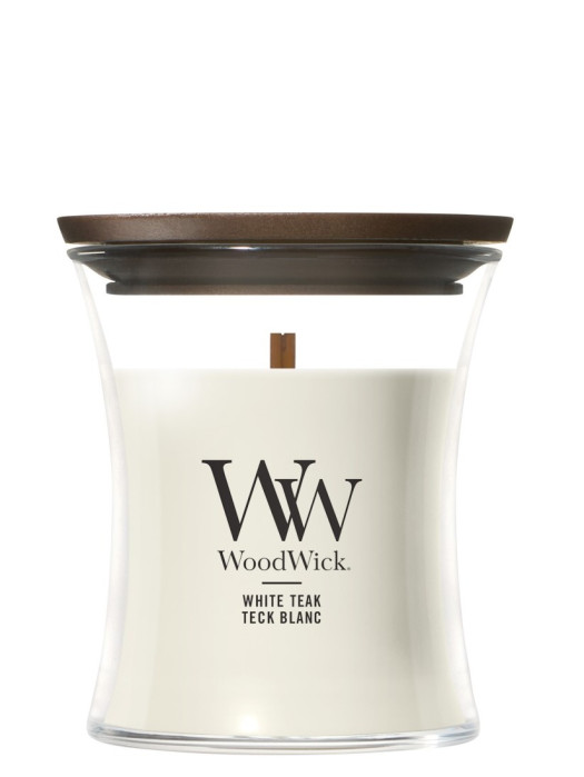 detail Vonná svíčka WoodWick White Teak, malá 85g