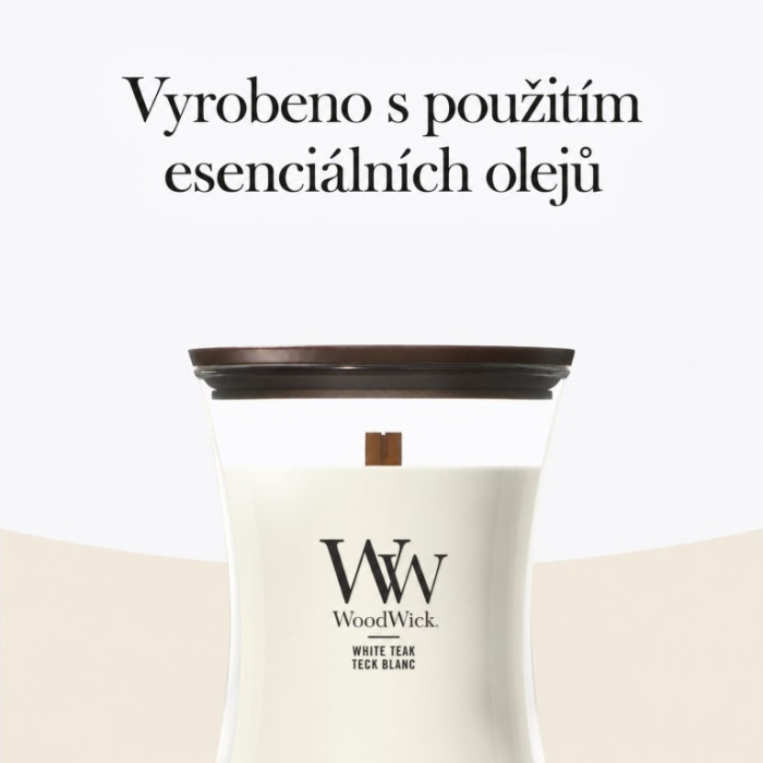 detail Vonná svíčka WoodWick White Teak, malá 85g