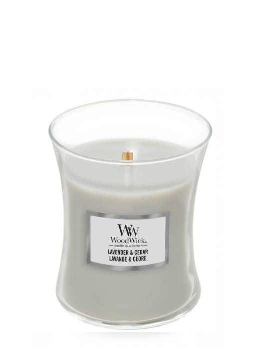 detail Vonná svíčka WoodWick LAVENDER & CEDAR střední 275 g