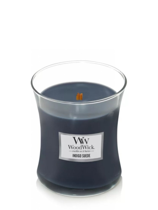 detail Vonná svíčka WoodWick INDIGO SUEDE střední 275g