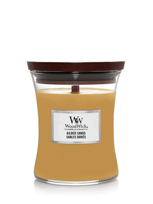 detail Vonná svíčka WoodWick GILDED SANDS, střední 275 g