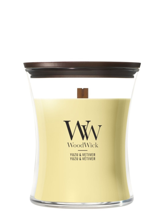 detail Vonná svíčka WoodWick Yuzu & Vetiver, střední 275 g