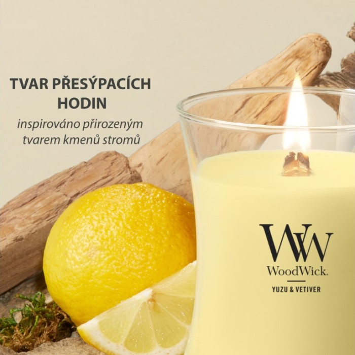 detail Vonná svíčka WoodWick Yuzu & Vetiver, střední 275 g