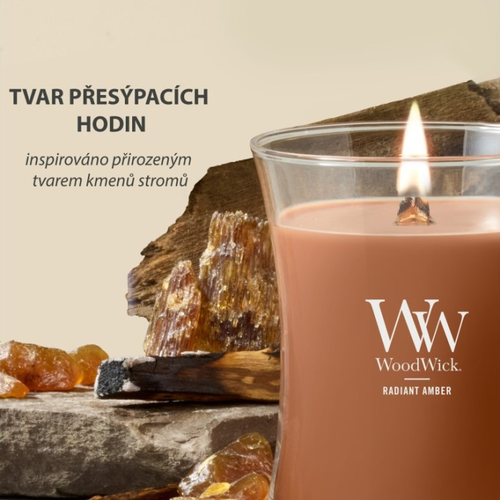 detail Vonná svíčka WoodWick Radiant Amber, střední 275 g