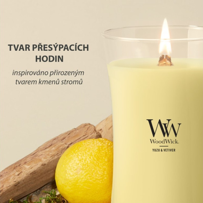 detail Vonná svíčka WoodWick Yuzu & Vetiver, velká 609 g