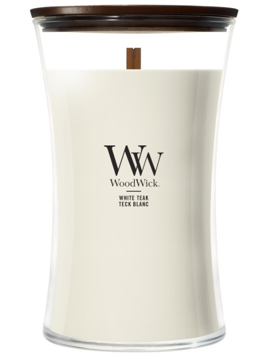 detail Vonná svíčka WoodWick White Teak, velká 609g