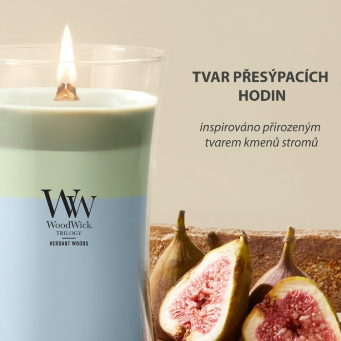detail Vonná svíčka WoodWick Trilogy Verdant Woods, velká 609 g