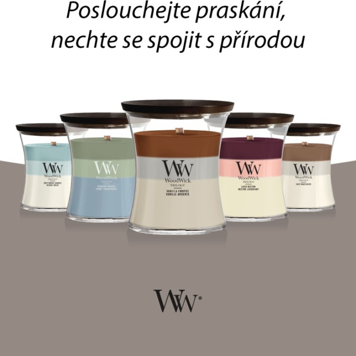 detail Vonná svíčka WoodWick Trilogy Vannila Embers, střední 275 g