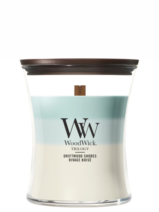 detail Vonná svíčka WoodWick Trilogy Driftwood Shores, střední 275 g