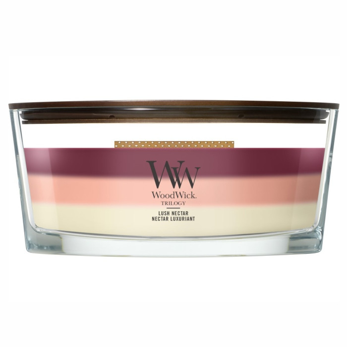 detail Vonná svíčka WoodWick Trilogy Lush Nectar, široký knot 453 g