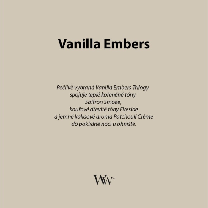 detail Vonná svíčka WoodWick Trilogy Vanilla Embers, široký knot 453 g