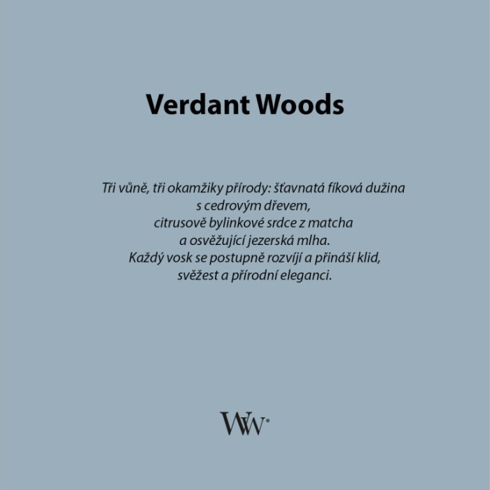 detail Vonná svíčka WoodWick Trilogy Verdant Woods, široký knot 453 g