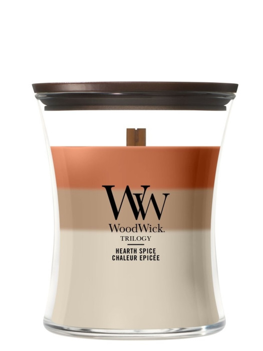 detail Vonná svíčka WoodWick Trilogy Heart Spice, střední 275 g