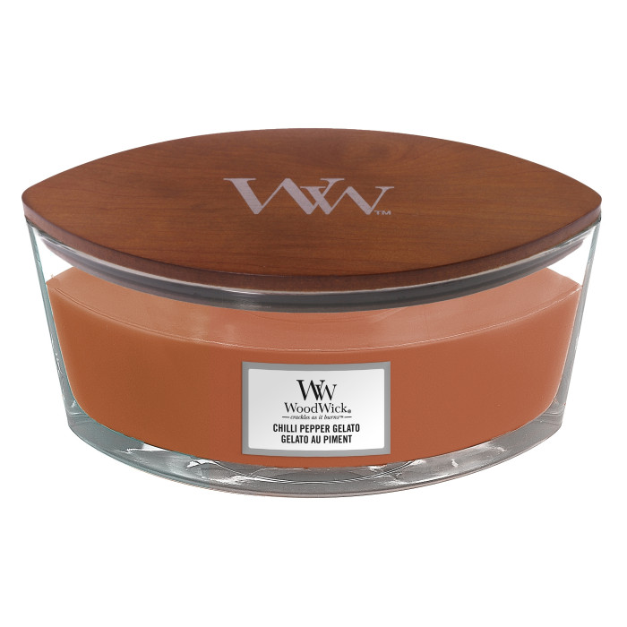 detail Vonná svíčka WoodWick CHILLI PEPPER GELATO, široký knot 453,6g