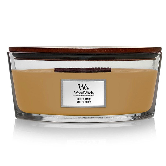 detail Vonná svíčka WoodWick GILDED SANDS, široký knot 453,6 g