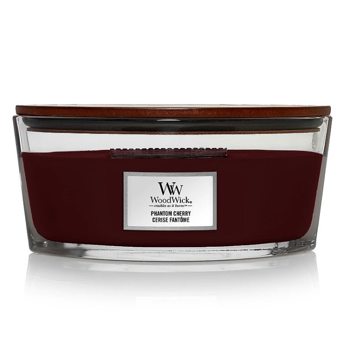 detail Vonná svíčka WoodWick PHANTOM CHERRY, široký knot 453,6 g