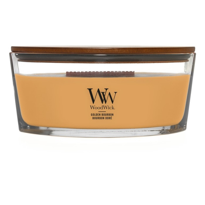 detail Vonná svíčka WoodWick GOLDEN BOURBON, široký knot 453g