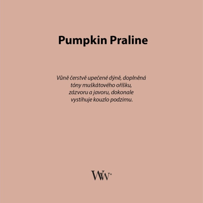 detail Vonná svíčka WoodWick Pumpkin Praline, široký knot 453 g