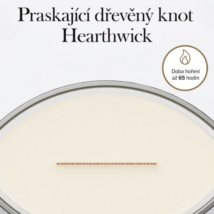 detail Vonná svíčka WoodWick White Teak, široký knot 453g