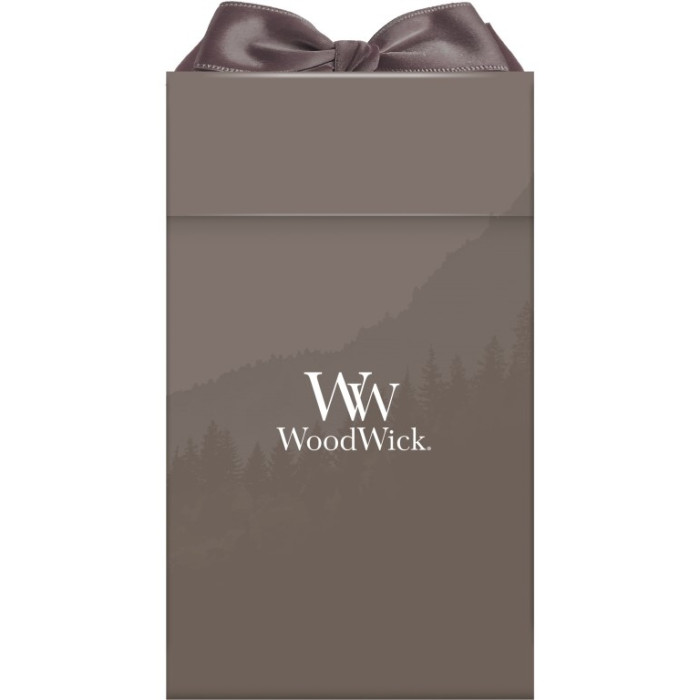 detail WoodWick Dárková krabička se stuhou na velkou svíčku WW