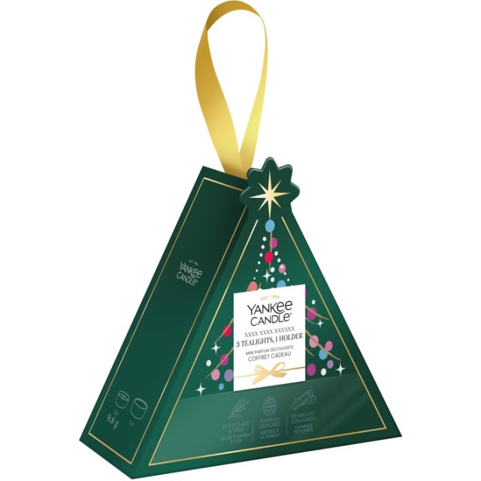 detail Yankee Candle Xmas 2026 Dárková sada 3x čajová svíčka a svícen