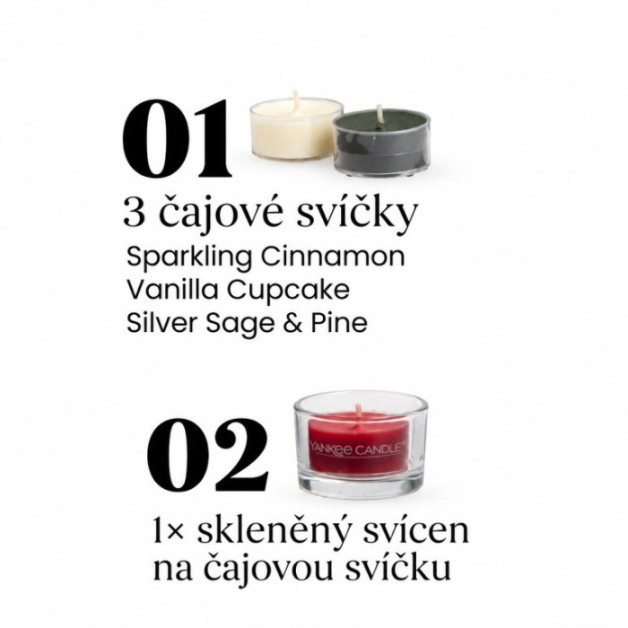 detail Yankee Candle Xmas 2026 Dárková sada 3x čajová svíčka a svícen