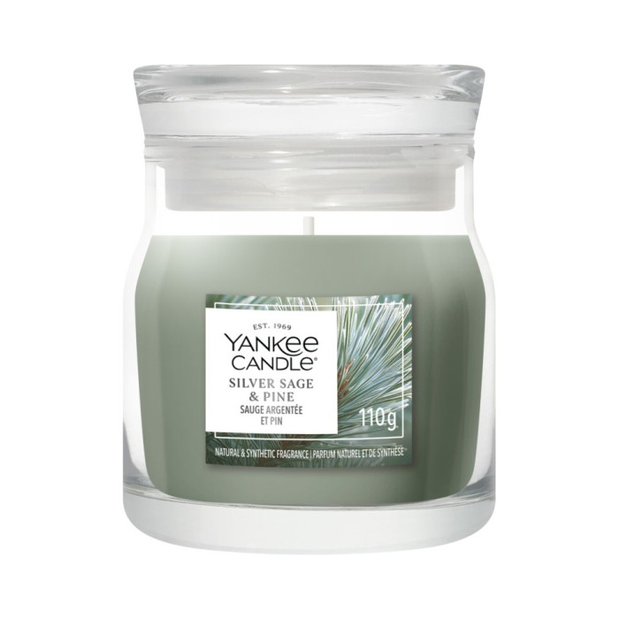 detail Yankee Candle Silver Sage & Pine, signature malá 110 g