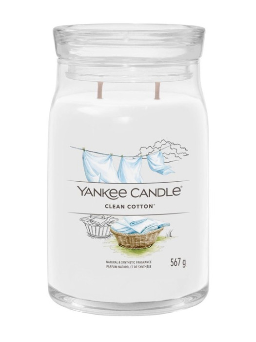 detail Yankee Candle Clean Cotton, signature velká svíčka 567g