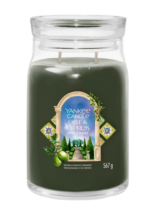 detail Yankee Candle Olive & Cypress, signature velká svíčka 567g
