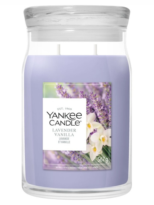 detail Yankee Candle Lavender Vanilla, signature velká svíčka 567g