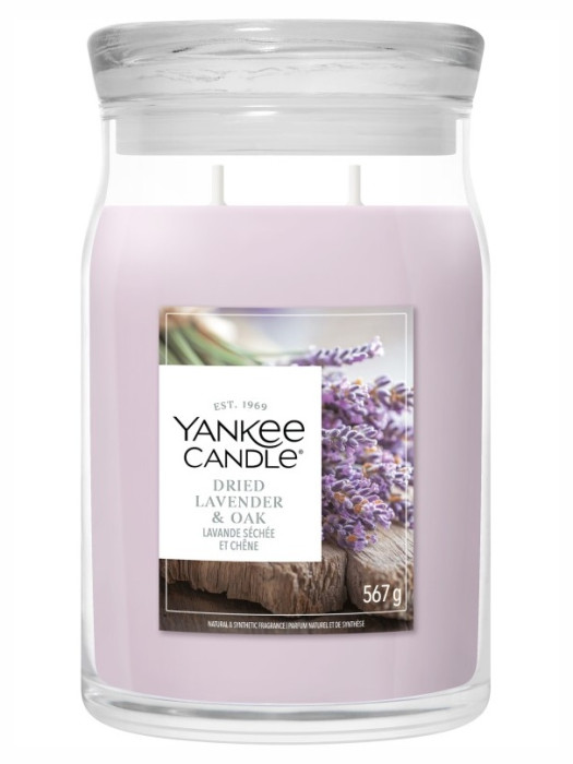 detail Yankee Candle Dried Lavender & Oak, signature velká svíčka 567 g