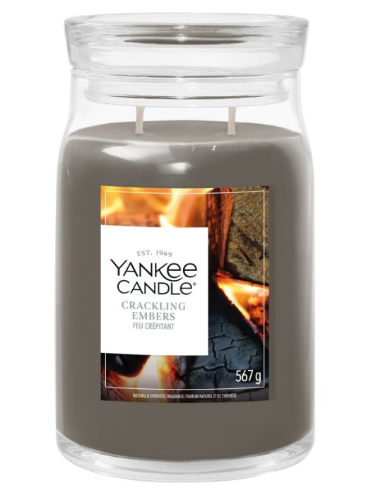 detail Yankee Candle Cracling Embers, signature velká svíčka 567 g
