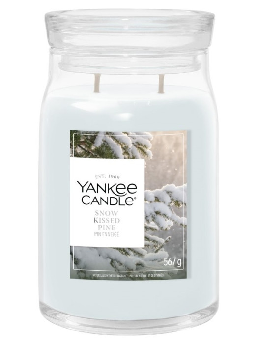 detail Yankee Candle Kissed Pine, signature velká svíčka 567 g