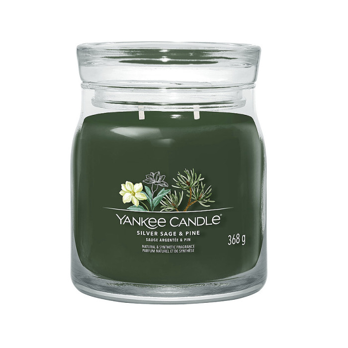 detail Yankee Candle SILVER SAGE & PINE, signature střední 368 g