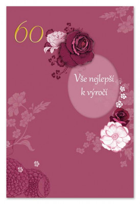 Ditipo Blahopřání - K VÝROČÍ 60.tiny (vínové s květy)