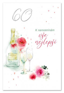 Ditipo Blahopřání GK - K VÝROČÍ 60. narozenin (malované sekt s květinkami)