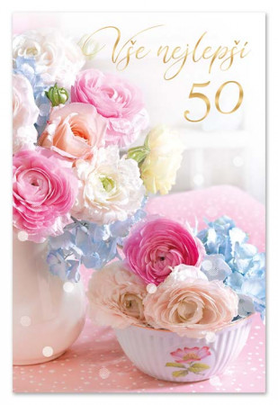 detail Ditipo Blahopřání - K VÝROČÍ 50.tiny (květiny pastelové)