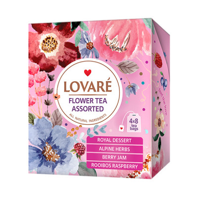 LOVARÉ 4x 8 čajových sáčků - FLOWER TEA ASSORTED, ovocný+bylinný mix