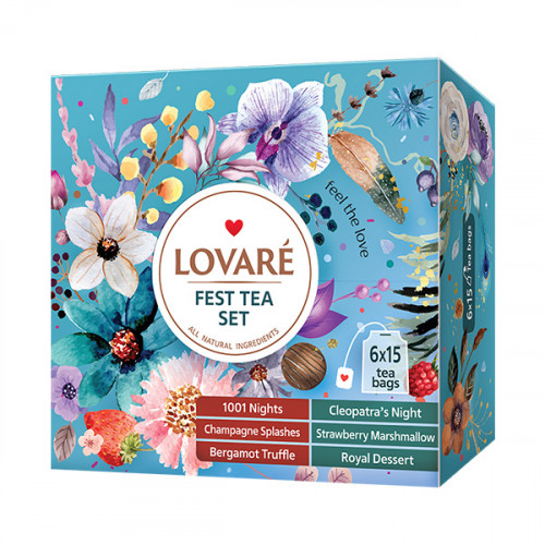 LOVARÉ 6x 15 sáčků - FEST TEA SET, kolekce zelených, černých a bylinných čajů