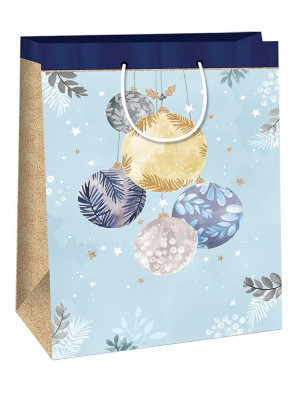 Ditipo Dárková taška DXA - Vánoční modrá s ozdobami, 32,4 x 10,2 x 45,5 cm