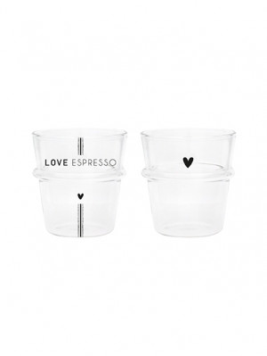 Bastion Collections 2x ESPRESSO GLASS - LOVE ESPRESSO in black, 6,2x6,6cm
