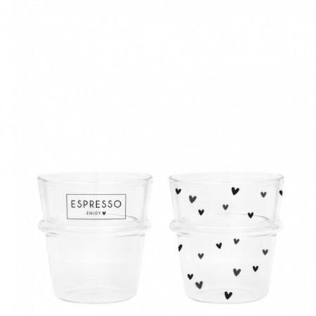 detail Bastion Collections 2x ESPRESSO GLASS - ENJOY, HEART in black, 6,2x6,6cm