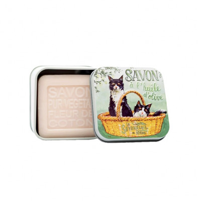 La Savonnerie Mýdlo v plechové dóze 100 g - KOČKY černo-bílé