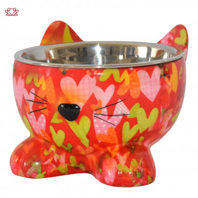 Pomme pidou MISKA kočka Caramel SRDCE, keramika/kov (13,5x9cm)